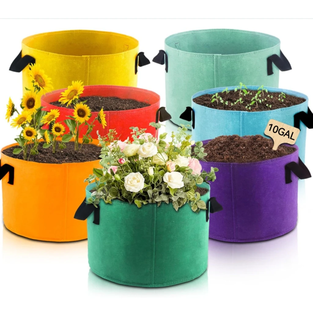 

10 Gallon Fabric Grow Bags (7 Pack of Mix Colors) with Handles for Potato Tomato Flower and Vegetables