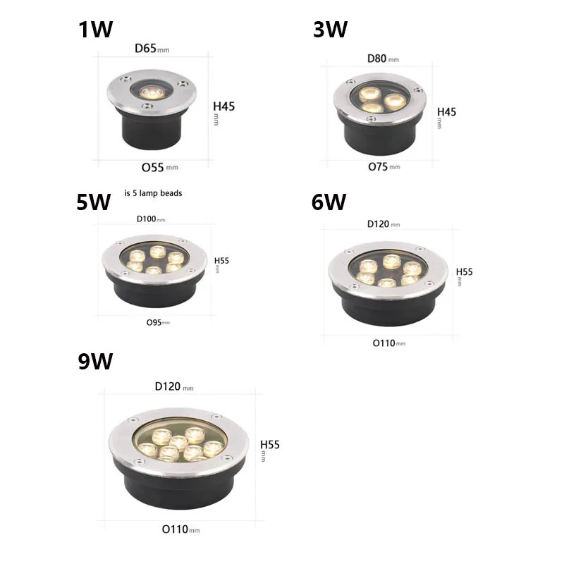 Spot lumineux LED encastrable dans le sol, imperméable conforme à la norme IP67, éclairage d'extérieur, luminaire décoratif de plafond, idéal pour un jardin ou un sentier, 1/3/6/9W