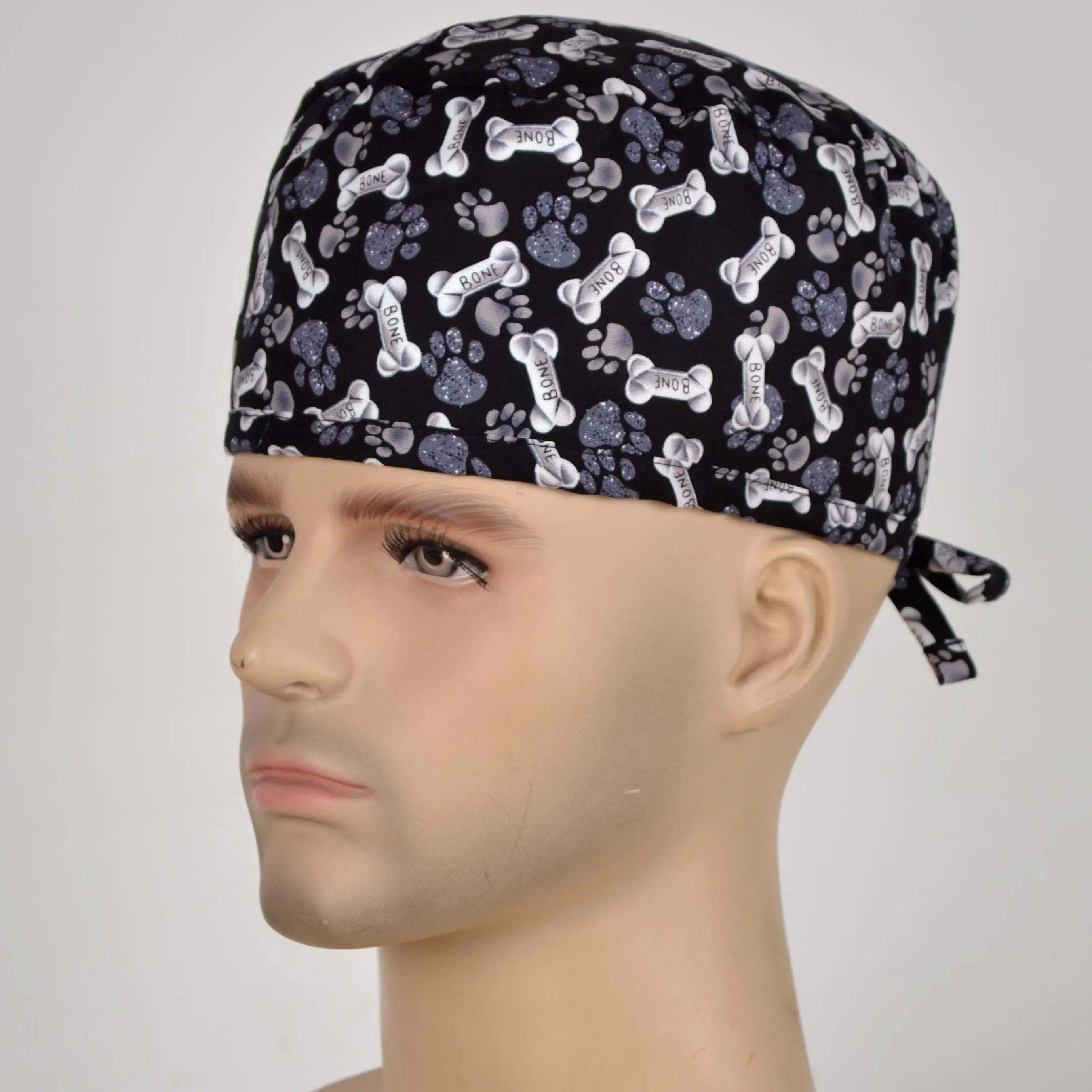 Hennar Men print scrub cap in 100% with tie back band for most of the men head