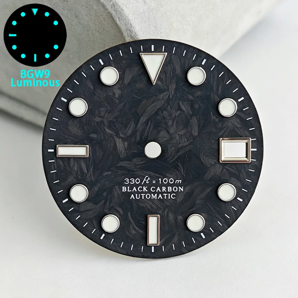 Carbon Fiber 28.5MM Watch Dial Compatible with NH35 Movement Watch Parts For Various Accessory Watch Repair Blue/Green Lume