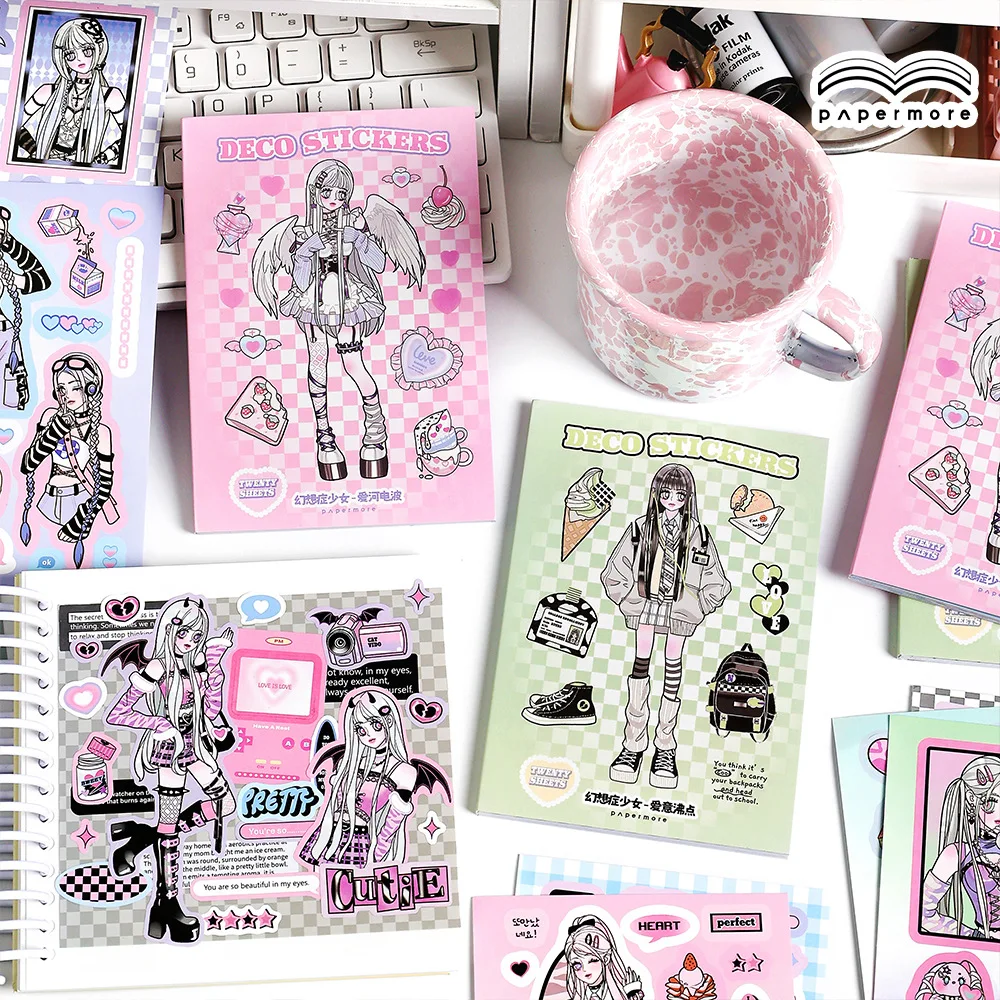 20 pcs Sweet Cartoon girl sticker book Decorative Stick Labels Adhesive DIY Diary Album Stationery Junk Journal Supplies