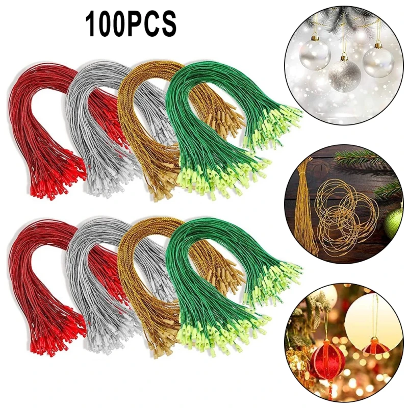 100pcs 20cm Gold Silver Rope Fiber Threads Gift Packaging String Christmas Ball Hanging Rope DIY Tag Line Label Lanyard