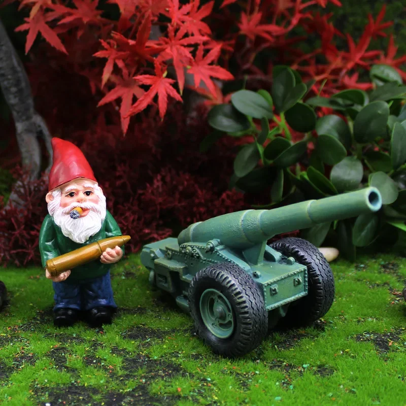2pcs/Set Mini Funny Cute Dwarfs And Cannon Resin Gnome Statue DIY Bonsai Decoration For Home Office Desk Sculpture