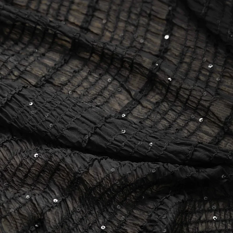 قماش شيفون جميل، قماش دانتيل مكشكش مرن بخطوط لامعة لفستان الزفاف، التنانير، البلوز، أزياء الرقص،