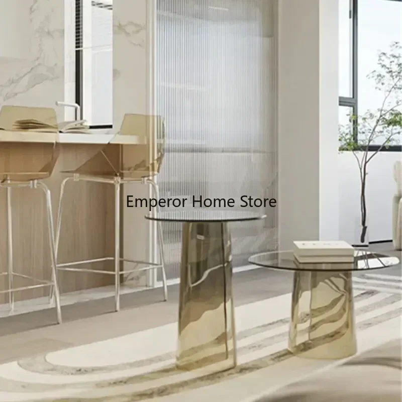 Acrylic Coffee Table Transparent Edge Modern Minimalist Glass Small Circular Designer Model Room Hotel Living Room Furniture