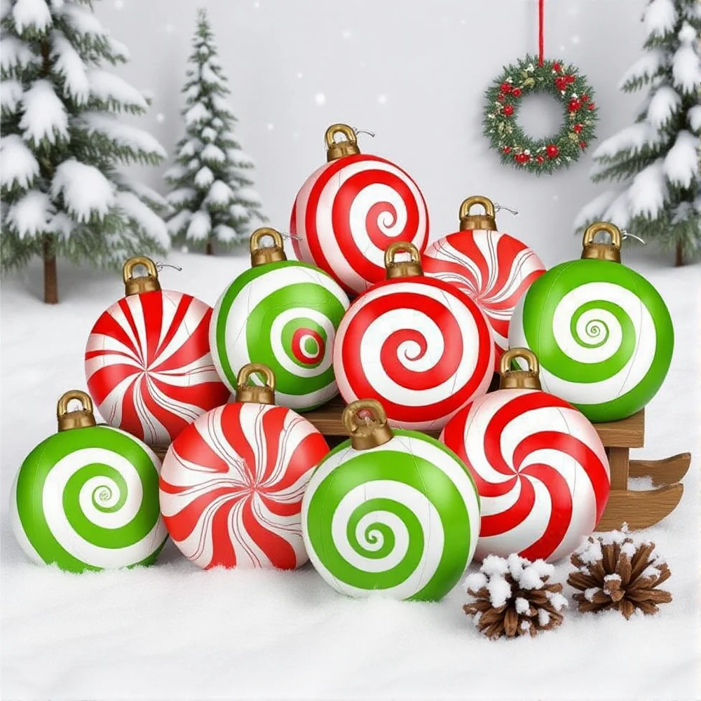 

60 см Рождественские украшения из конфет, воздушный шар, уличный надувной декоративный шар из ПВХ, гигантские большие шары, украшения для рождественской елки