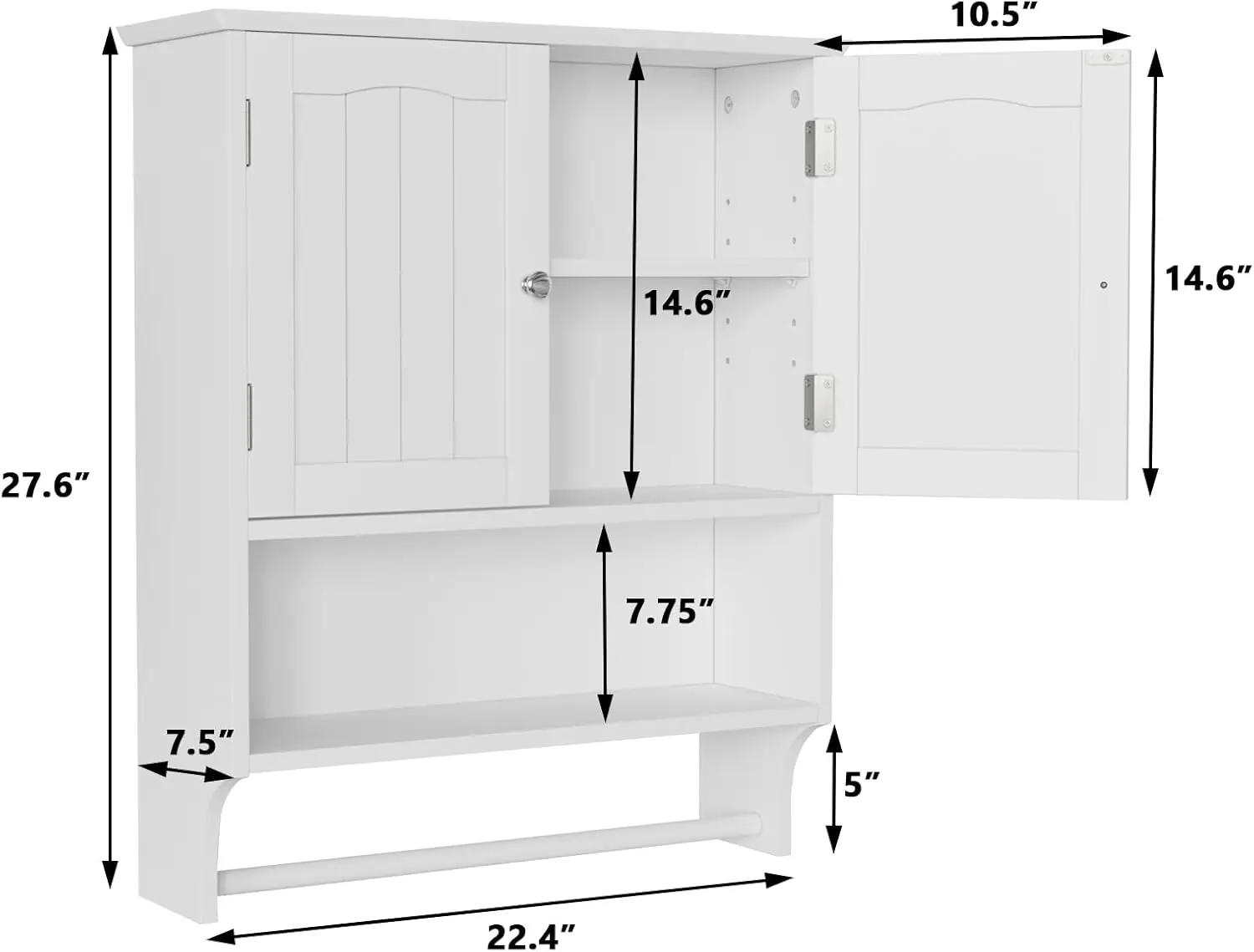 Bathroom Cabinet Wall Mounted with Towels Bar, Bathroom Medicine Cabinet with 2 Door Adjustable Shelves, Over Toilet Cabinet