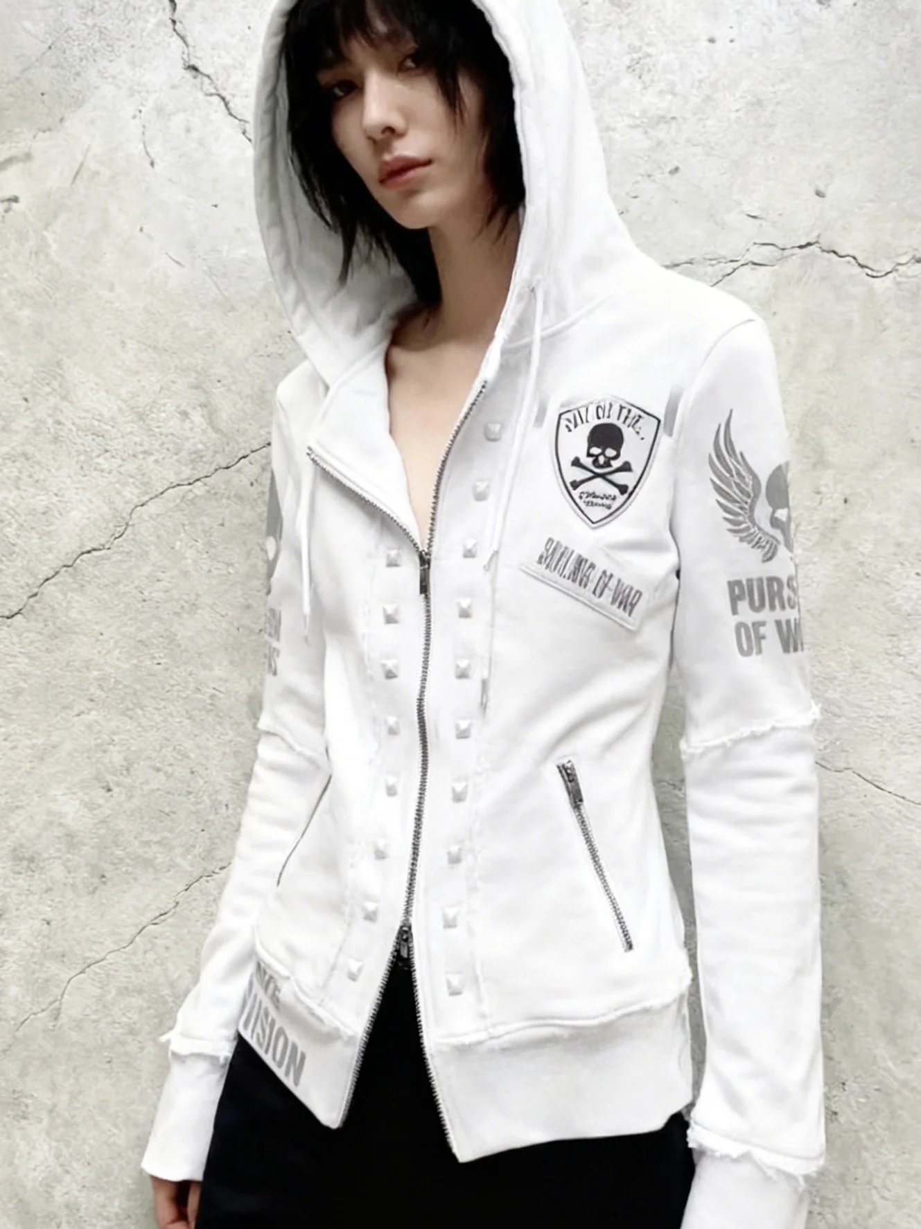 

Синяя женская винтажная куртка Dijiao с капюшоном, длинными рукавами, белая, в стиле ретро, осенняя, модная, износостойкая, на молнии