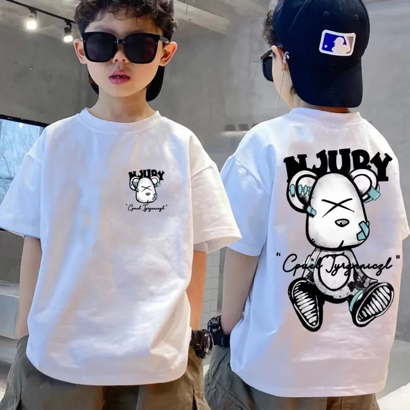 Camiseta de manga corta para niños, Top de cuello redondo para niños pequeños y medianos, informal, versátil, Media manga, moda de verano