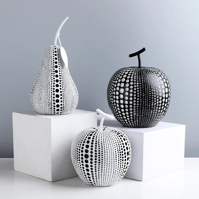 Fruit Abstract Statue Ornaments Simple Room Decor White Black Apple Pear Resin Figurine Desk Adornment Home Decoration Modern