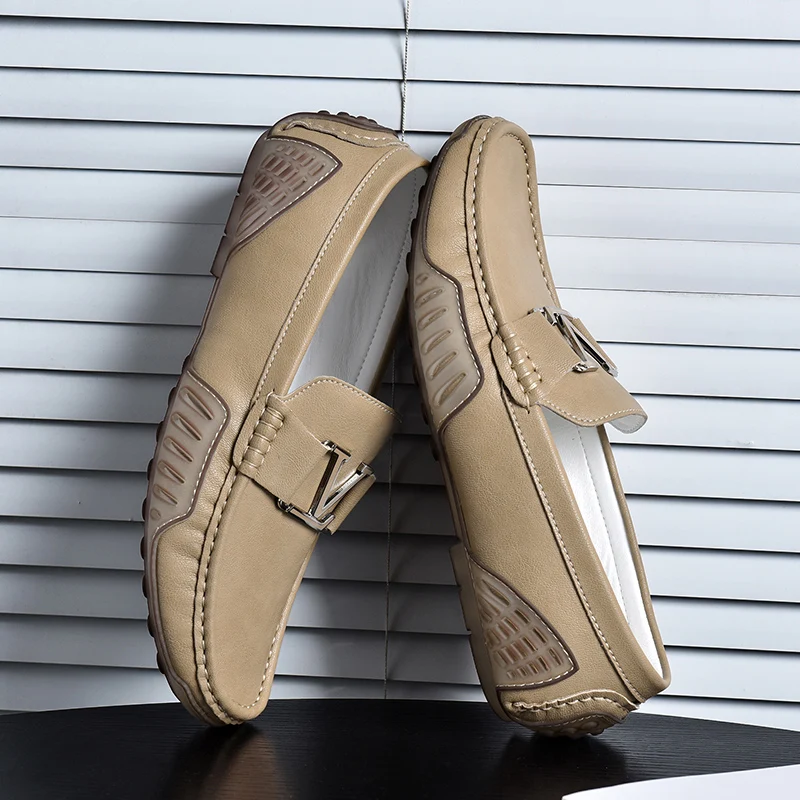 High Quality Men's Casual Leather Shoes Cowhide Loafers Soft Luxury Pea Shoes Color Genuine Leather Men's Flats Driving Shoes