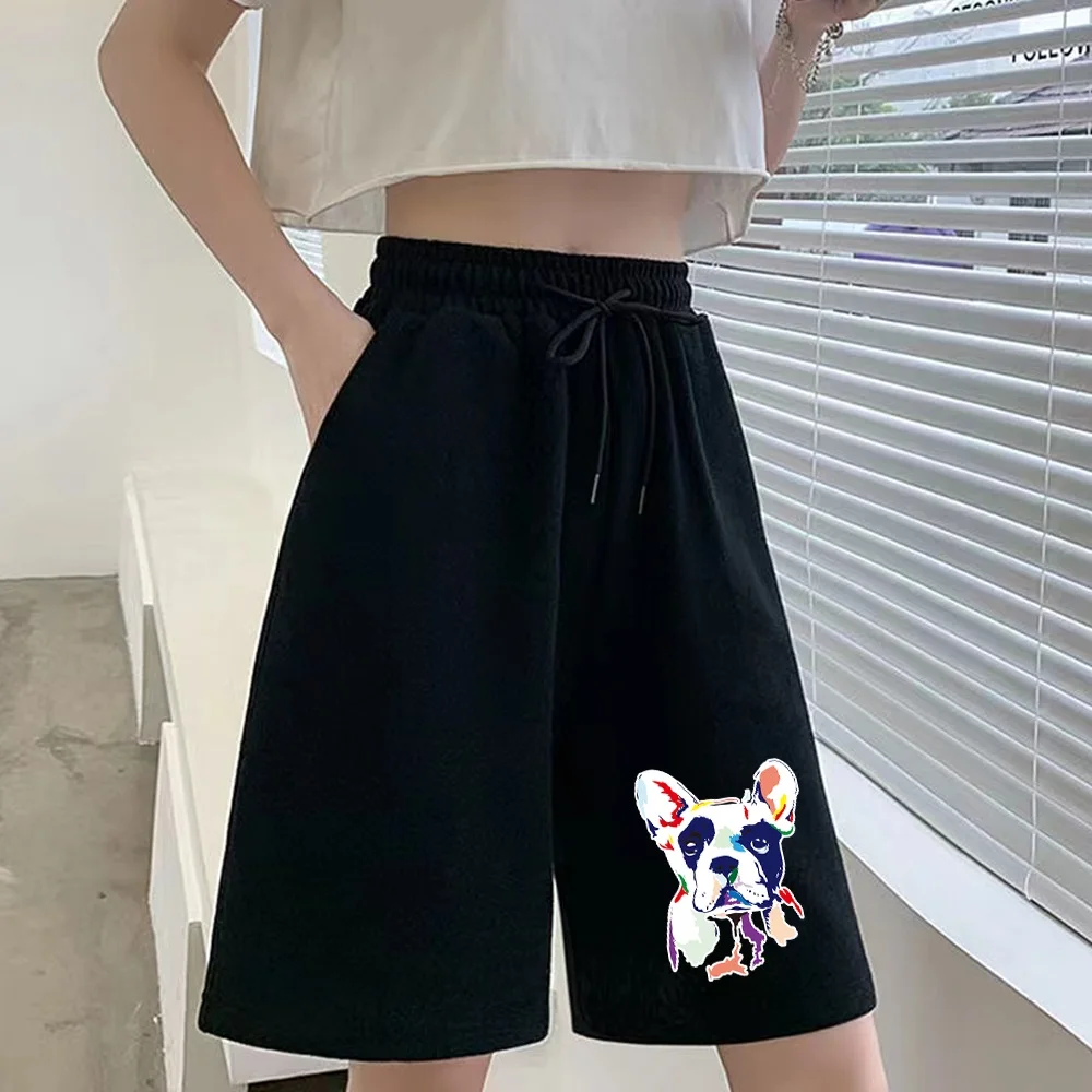 Weibliche Lose Cropped Shorts Niedlichen Welpen Druck Student Harajuku Süße Jogginghose Mode Casual Sport Lose Damen Schwarz Shorts