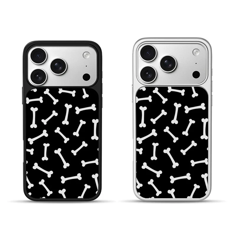 Capa de Celular com Padrão de Osso Branco em Tela Cheia, Eletrogalvanizada e com Cola Líquida para iPhone 17 Air 16 Pro Max 15 14 Plus 13 12 11 - Capa Traseira