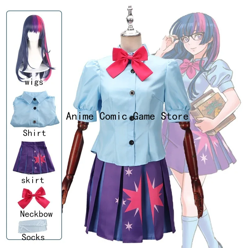 

IN STOCK Twilight Sparkle Human Cosplay Costume Wig Anime Littlee Ponyy CosplayDress Halloween Carnival Party Outfits for Women