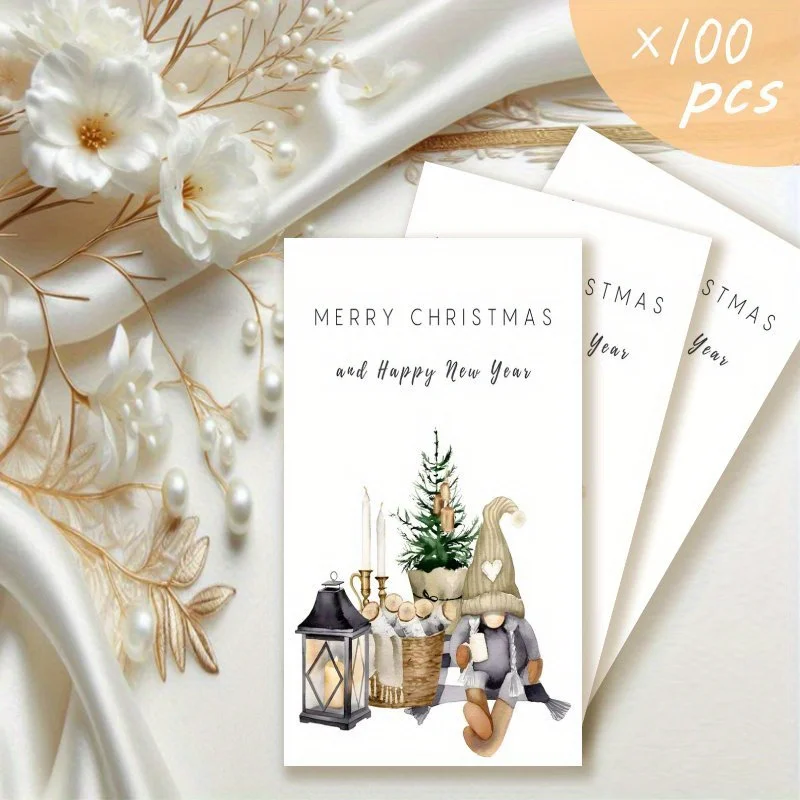 100pcs Simple Christmas Watercolor Card Set, Merry Christmas Cards, Suitable for Friends and Lovers