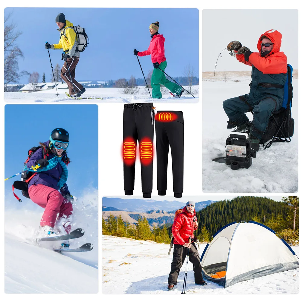 USB Charging Warm Heating Pants 3 Temperature Control 3 Heated Areas Electric Heated Pants Waterproof for Fishing Hiking Camping