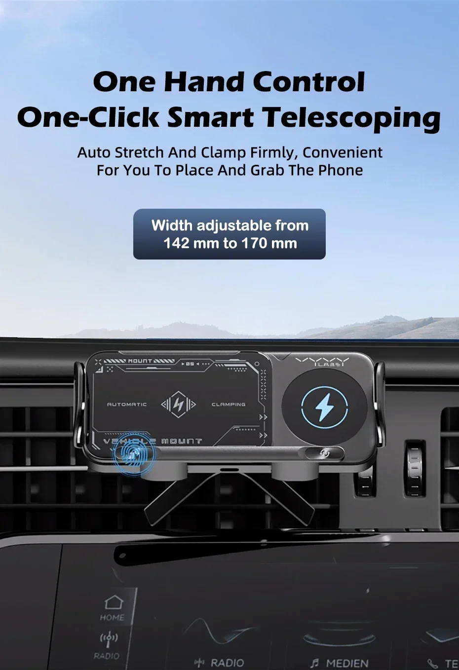 Vyvylabs Auto-Handyhalterung 15W Kabelloses Ladegerät Automatische Klemmung 360° ° Drehbare Lüftungshalterung für faltbare Handys und Tablet-Zubehör – Detail 9