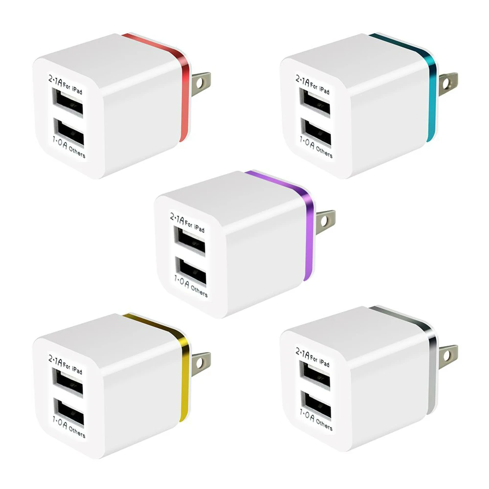 

100pcs/lot Colorful 2A+1A US Plug AC Power Adapter Home Trave Wall 2 Port Dual USB Charger For IPhone for Samsung HTC