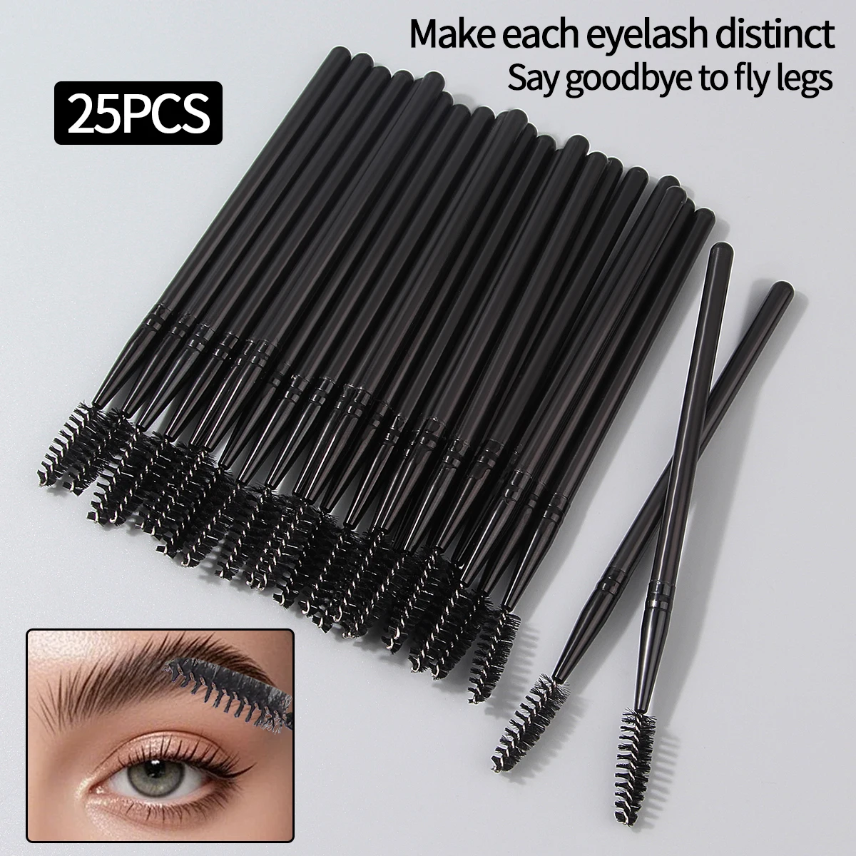 6 قطع/10 قطع/25 قطعة فرشاة ماسكارا حلزونية سوداء كبيرة الحجم، فرشاة حواجب وأدوات فرشاة مكياج عيون متعددة الوظائف #1