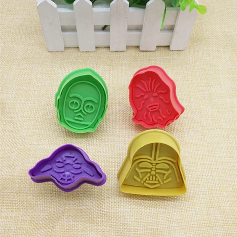 4pcs Star Wars Cookie Cutters 3D Plastic Biscuit Mould Cookie Stamp DIY Fondant Cake Moulds Kitchen Baking Supplies Accessories