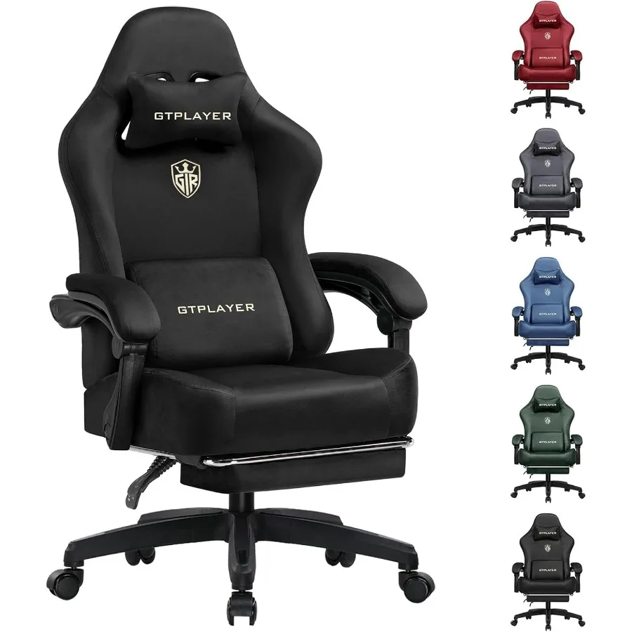 Gaming Chair Fabric with Pocket Spring Cushion, Big and Tall Gamings Chairs 350LBS High Back Computer Chair with Footrest for A