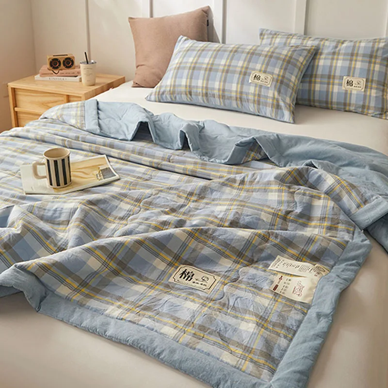 2026 Xinjiang Cotton Plaid Summer Quilt Lightweight Air Conditioner Comforter for Hot Flashes Cozy Cooling Blanket for Office