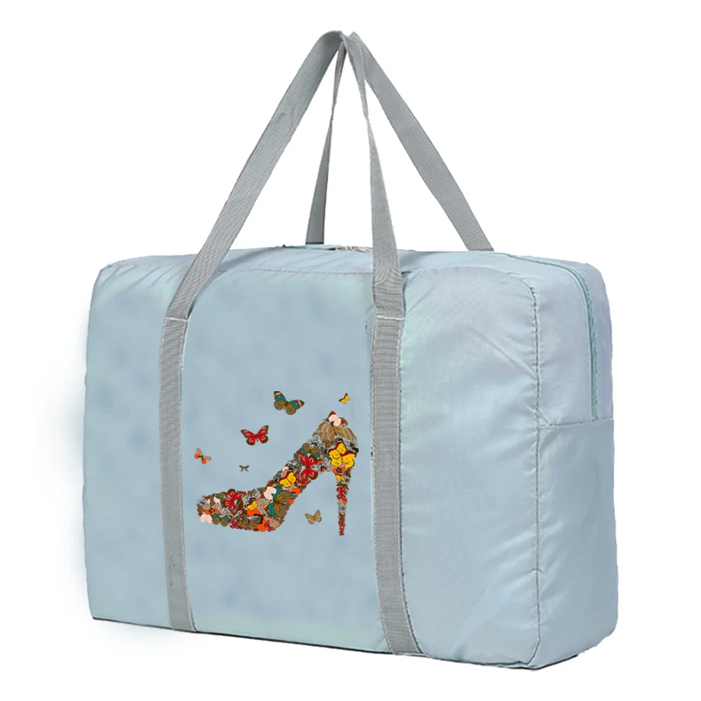 Sacs de voyage pliables pour femmes, sacs à main portables pour vêtements, sac de sport imprimé à talons hauts, accessoires de voyage