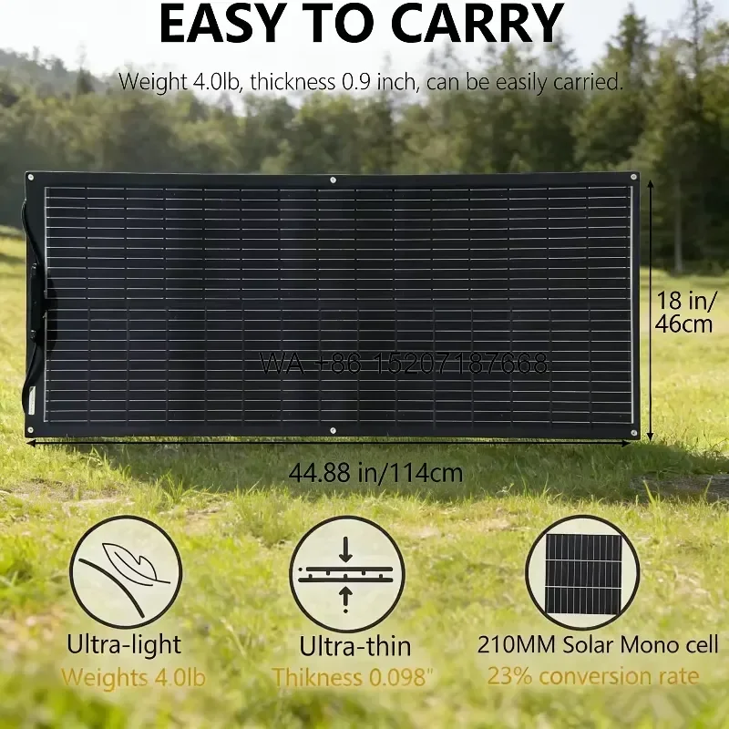 Wmwmnu Durable 100W 23 Percent Efficient Flexible Monocrystalline Fiberglass Solar Panel 12V Lightweight Bendable Module for
