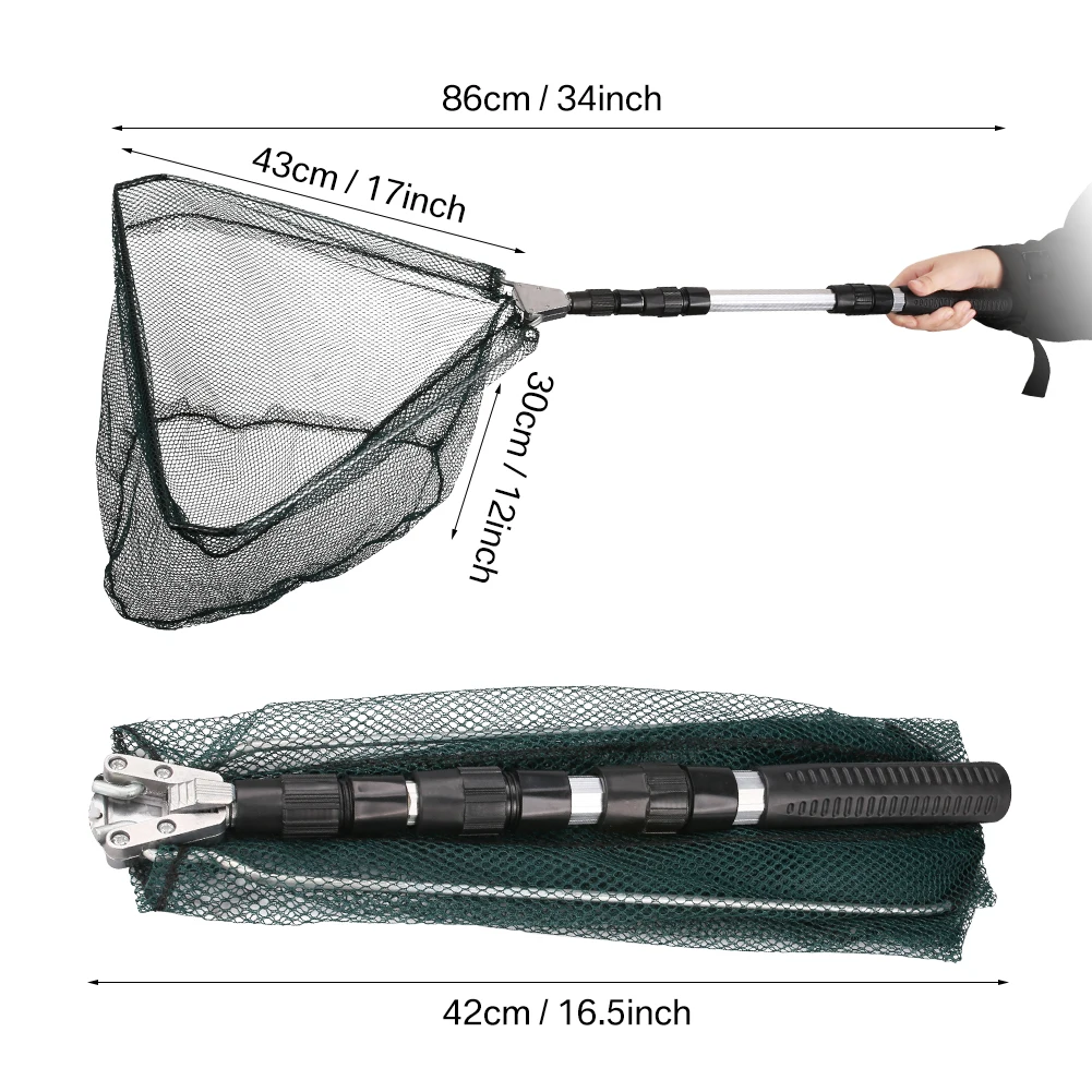 Folding Fishing Net With Non-Slip Gloves Storage Bag Telescoping Pole  Handle Extend Landing Net Coated Nylon Mesh for Men Women - AliExpress 18