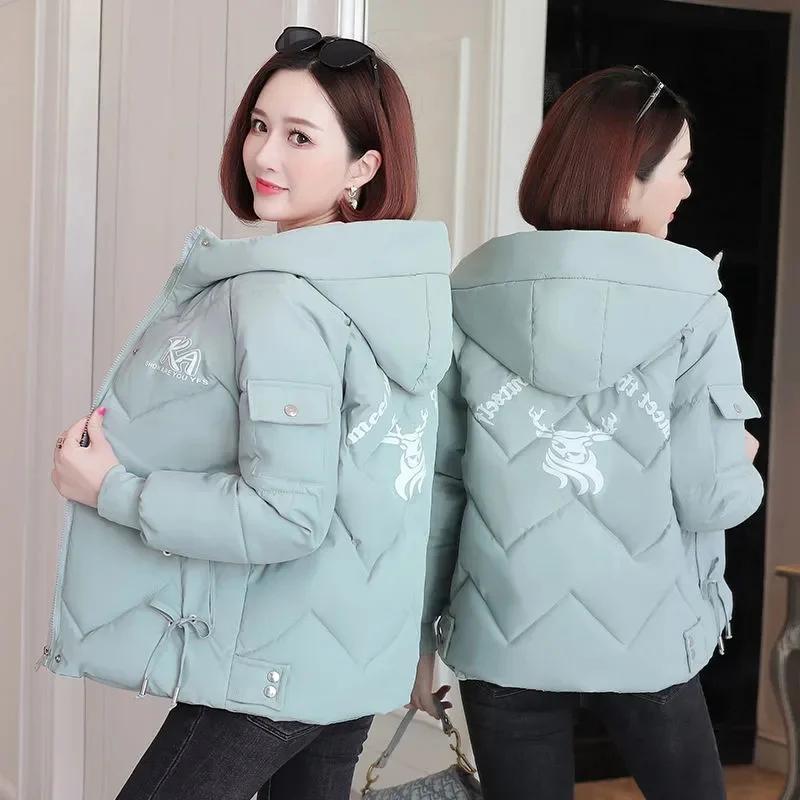 2023 New Women Parka Winter Hooded Cotton Jacket Warm Puffer Jacket Coat Pockets Casual Korean Fashion Outwear