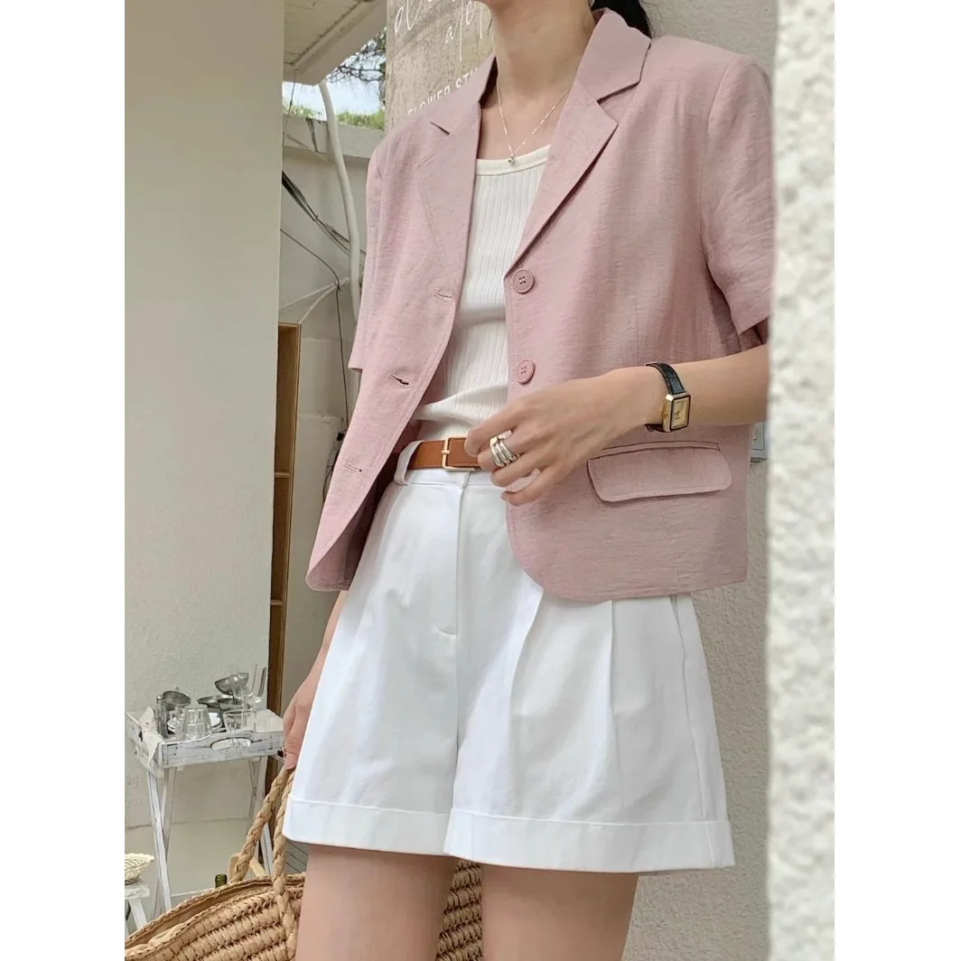 

Korean Sle ort Sve Suit Jaet Women's Spring New Sweet Temperament Suit Collar Loose Casual Versatile ort Top
