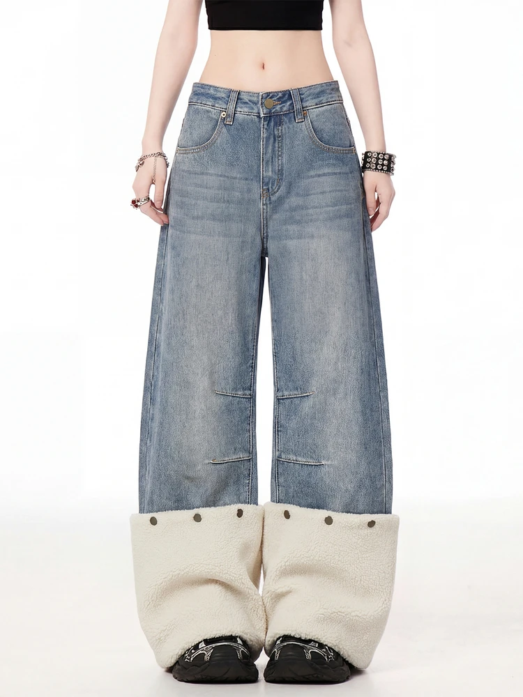 

Мужские джинсы K787 в американском ретро-стиле с отстегивающейся флисовой подкладкой, широкие, свободного кроя, молодежные, энергичные, длинные, хлопковые брюки