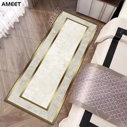 Luxury Rug For Bedroom Rectangular Border Gold Carpet Runner Long Modern Decoration Home Bedside Kitchen Floor Mats Set Doormat