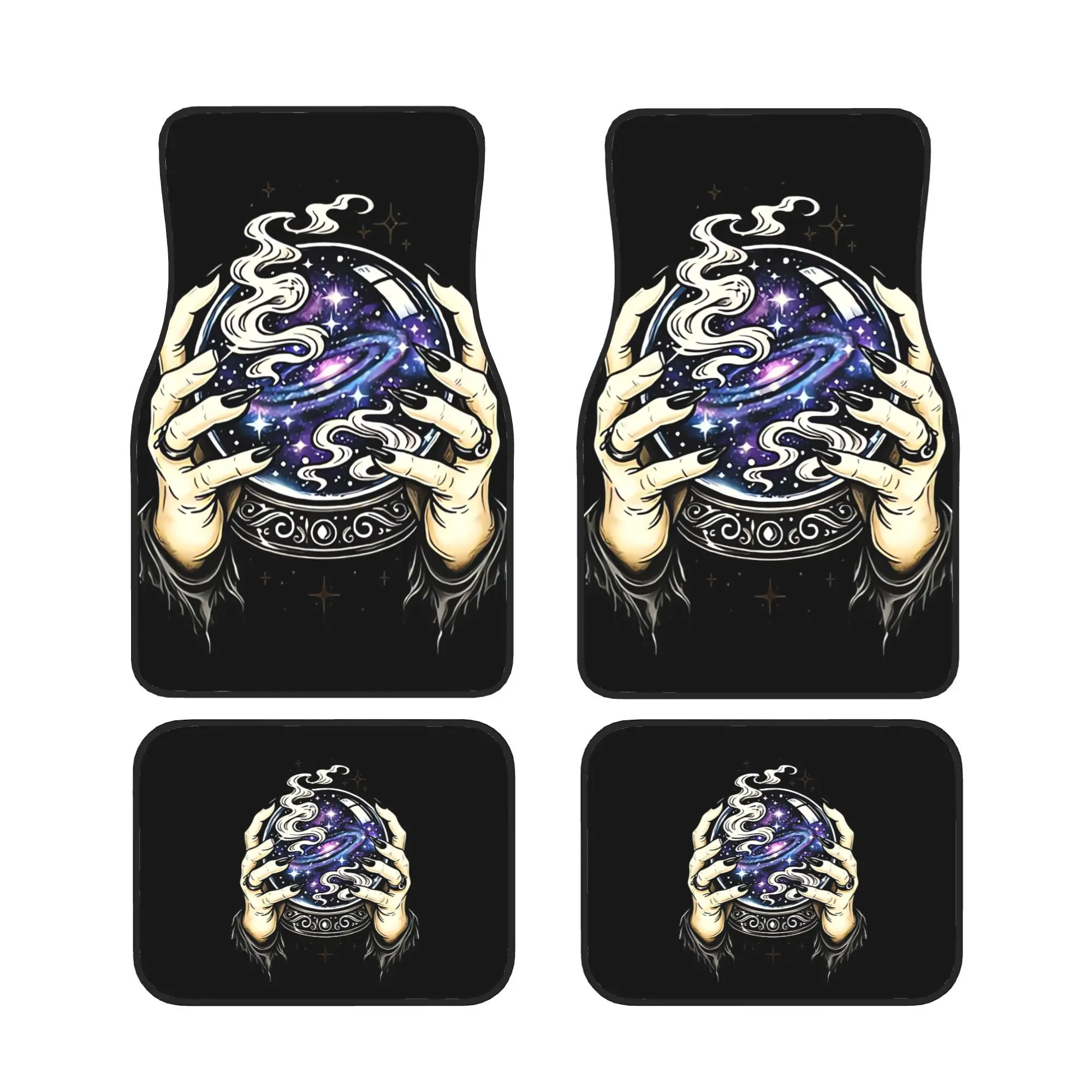 Magic Crystal Ball Witch'S Hand Universe Galaxy Pattern Universal Car Floor Mat Set, Suitable For Front And Rear Footwells, Idea