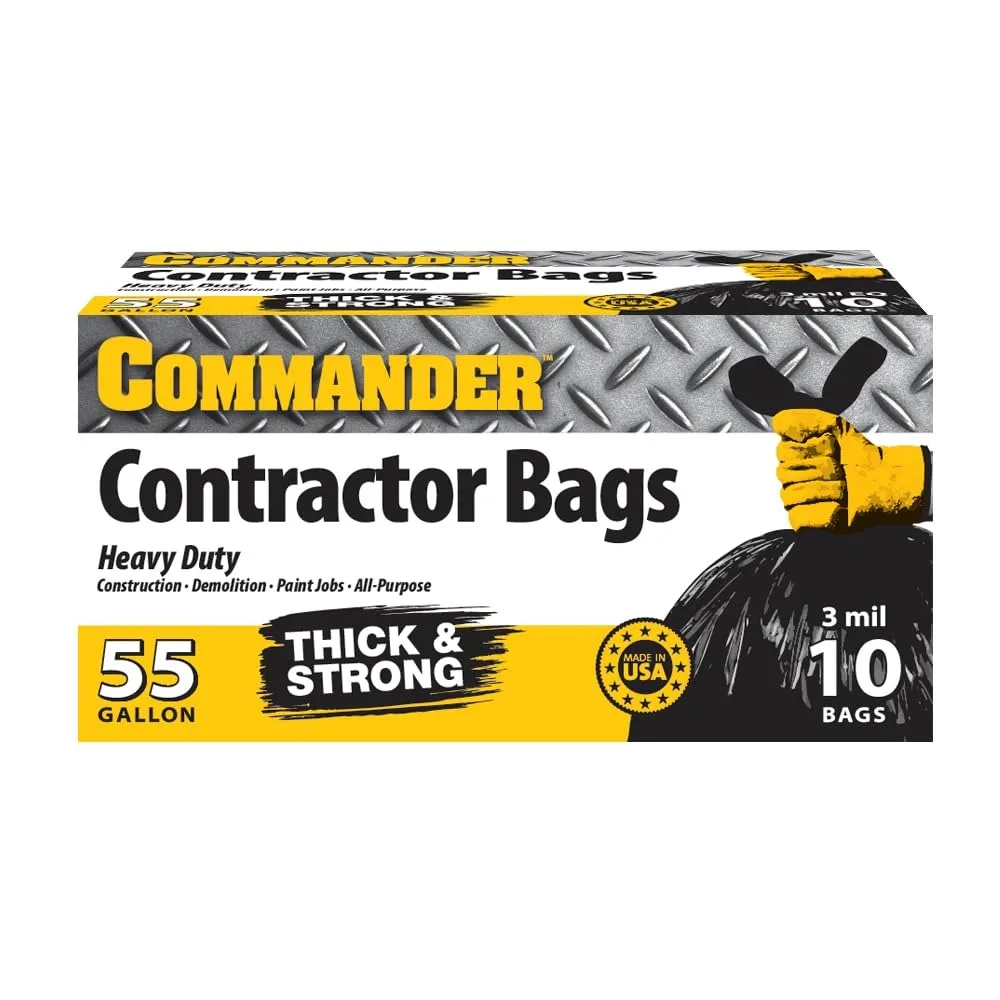 

Heavy Duty Contractor Bags, 55 Gallon, 3 MIL Thick, with Flap Ties - Pack of 10 for Industrial and Outdoor Use