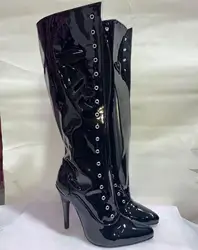 Bottes à Talons Fins et Bout Jolie tu en PU pour Femme, Chaussures de brev, Modèle Sexy, Spécial, Haut de 12 cm, Adaptées aux Banquets à la Mode