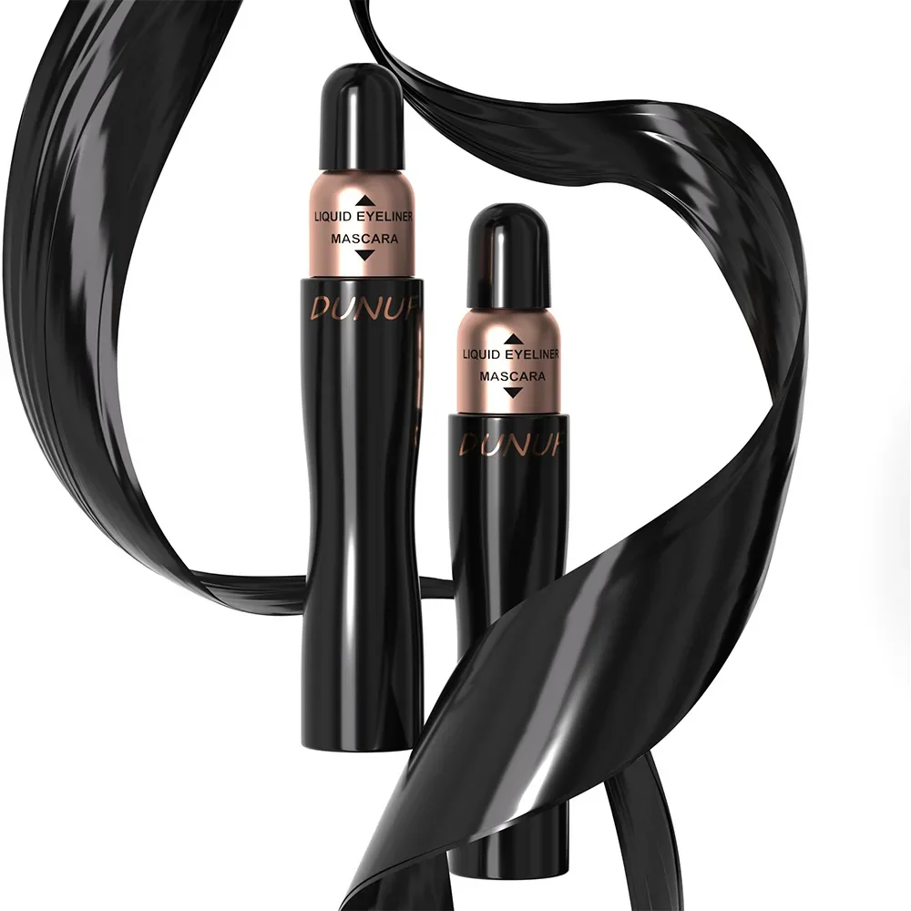 DUNUF 速乾性防水 2-in-1 マスカラ & アイライナー セット 汚れ防止延長カーリングボリュームアップ高色素液体アイライナー
