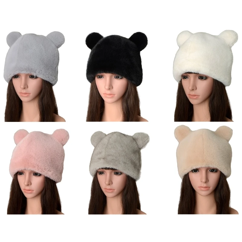 

Bear Ear Plush Bucket Hat Japanese Winter Thick Warm Solid Hat Women Street Fisherman Hat Outdoor Sports Hats