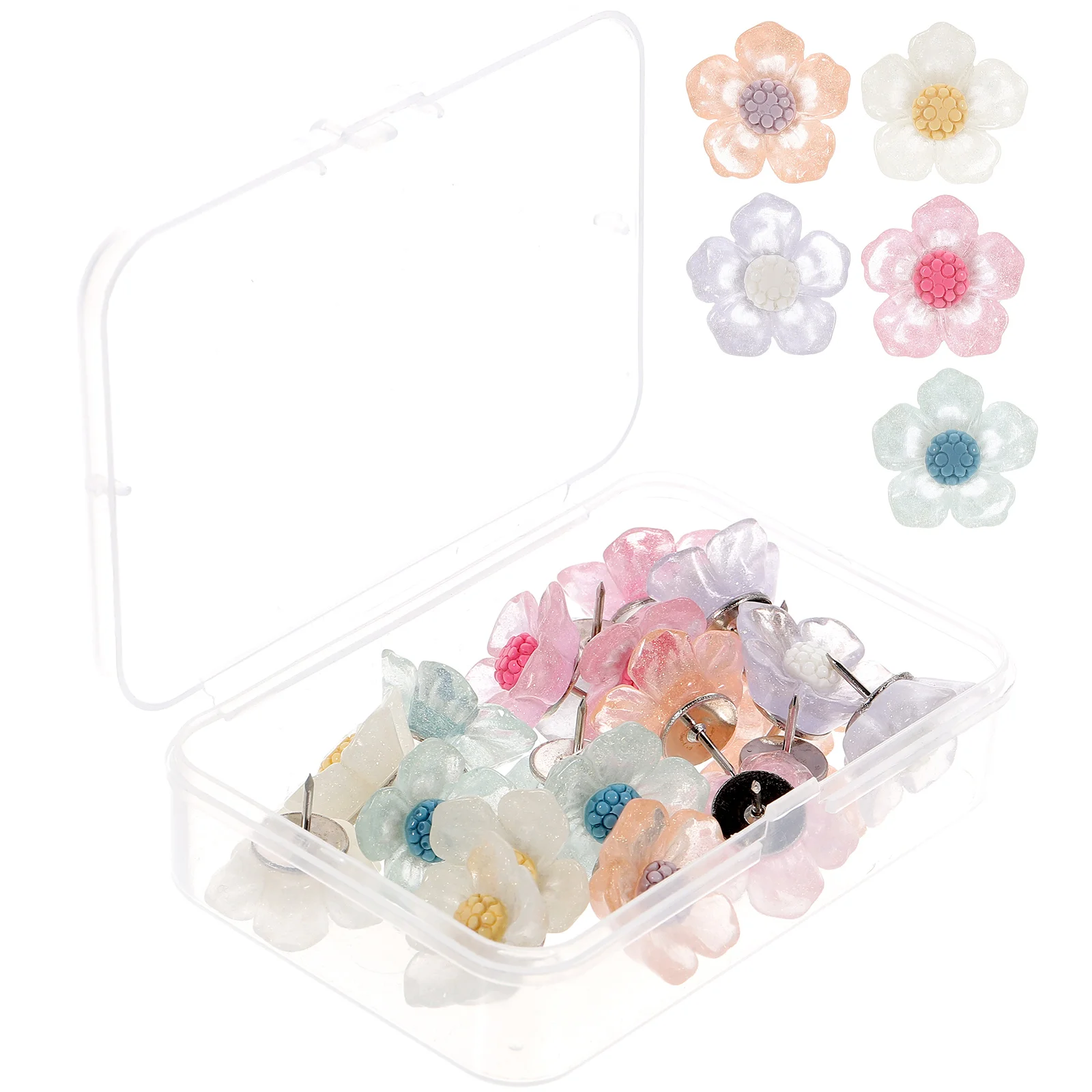 

20pcs Flower Shaped Thumbtacks Cute Decorative Push Pins Delicate Multi Function Reusable Office Wall Art Black Color