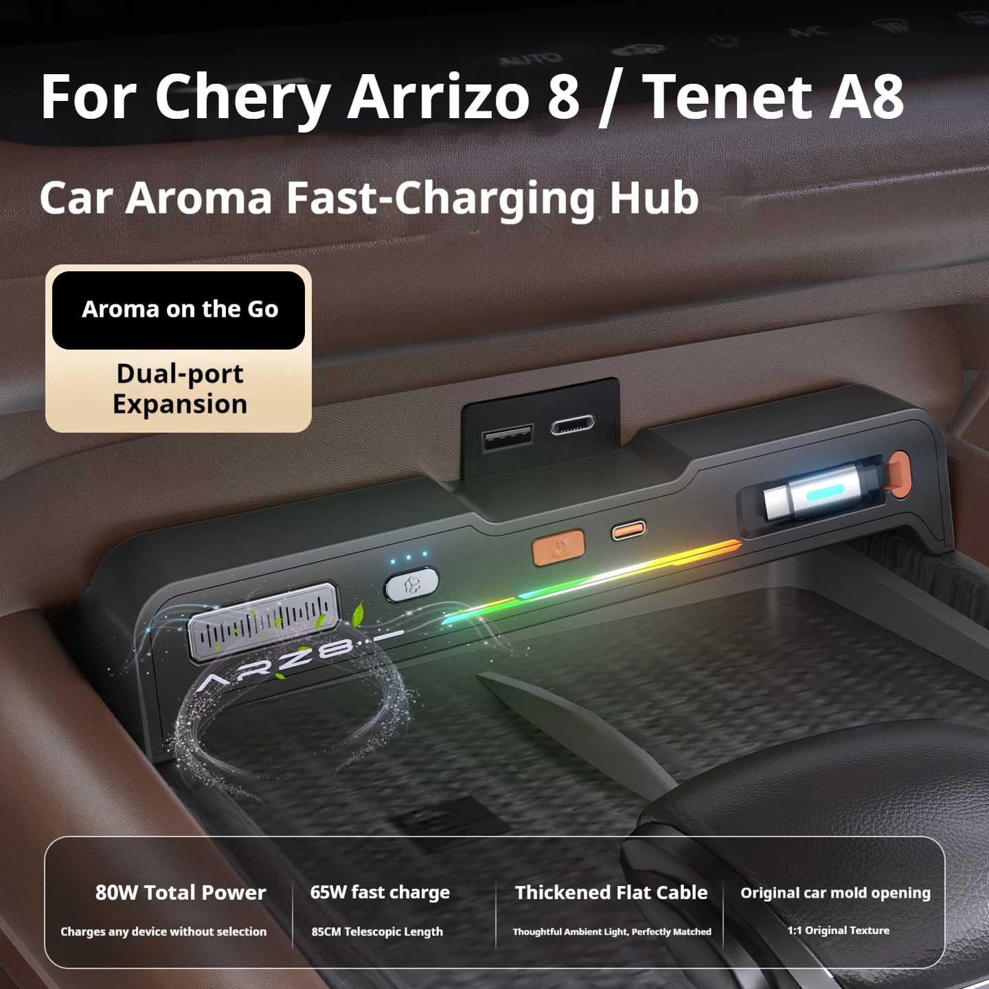 2022-2025 For Chery Arrizo 8 Tenet A8 Car Fast Charger 135W Docking Station USB Converter With Car Air Freshener Car Perfume