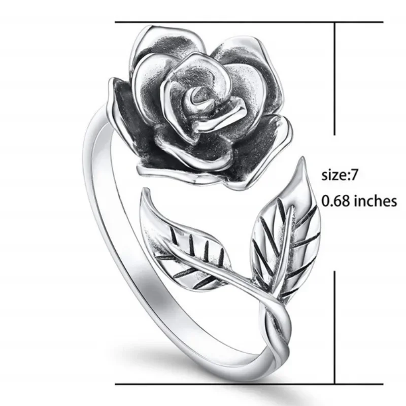Vintage Elegant Silver Color Rose Flower Rings for Women Girls 2024 New Wedding Party Jewelry Accessories Anniversary Gifts