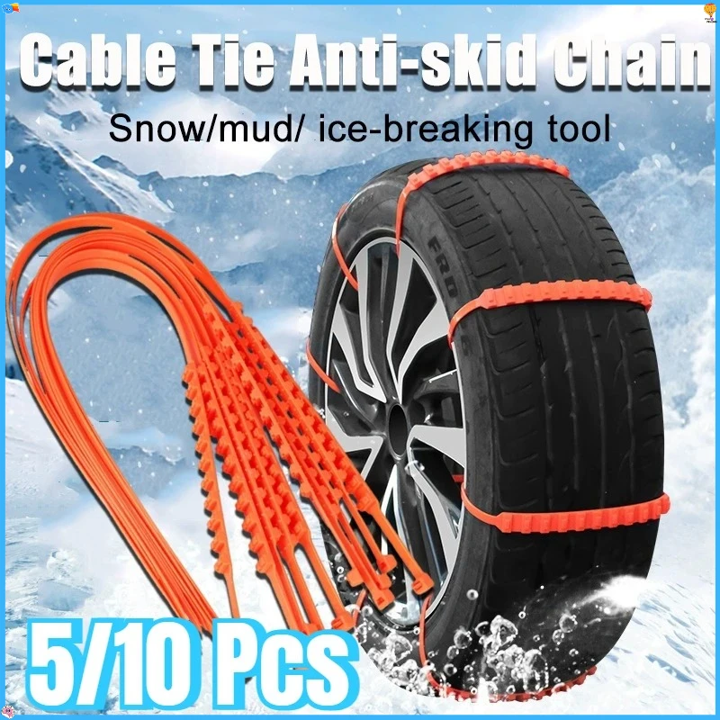 

5/10PCS Nylon Tyre Chains For Vehicles Winter Outdoor Snow Emergency Nylon Straps Universal Fit - Tyre-Friendly Auto Accessories