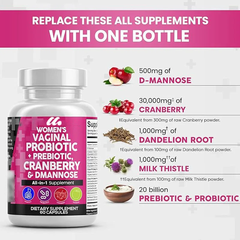 Female probiotics+prebiotics 20 billion cranberry pills - containing mannose - health supplement vitamins