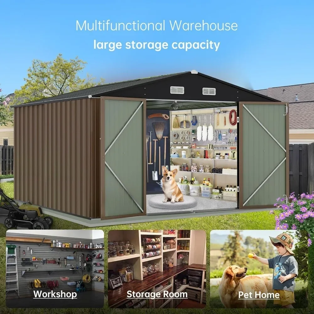 10 X 8 FT Storage Shed Outdoor, Waterproof Metal Garden Sheds with Lockable Door Design and Sloping Roof, Outdoor Shed