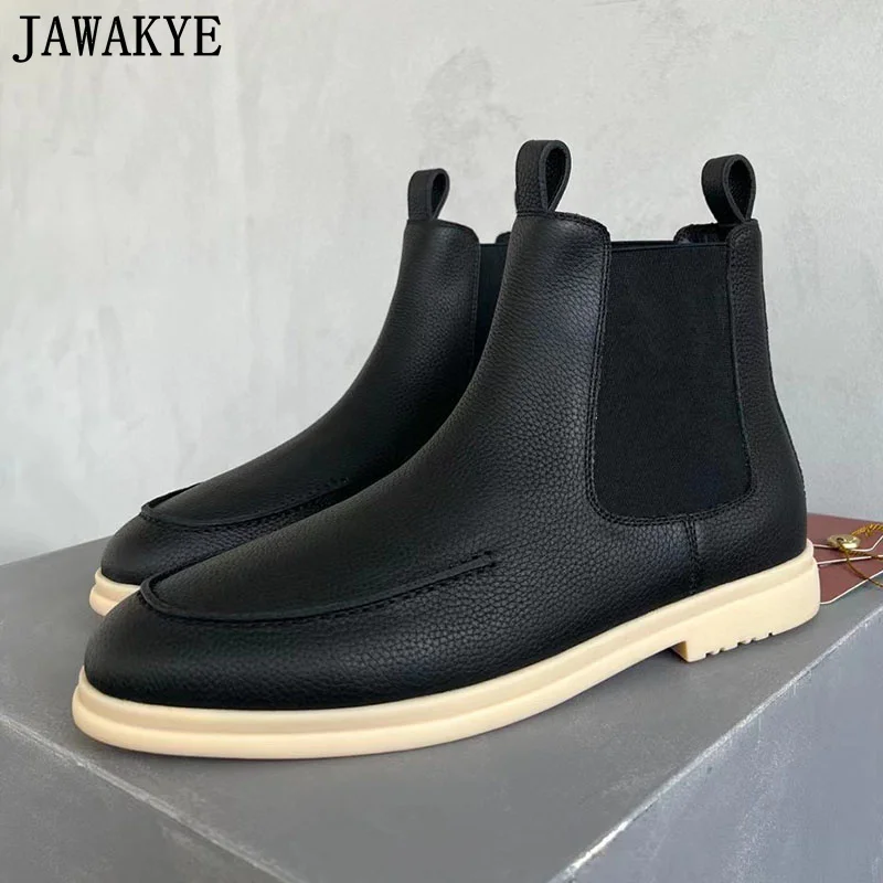 Designer New Leather Ankle Boots Men\'s Thick Sole Short Boots Brand Winter Shoes For Men Elastic Chelsea Boots