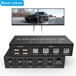 2023 4 Port HDMI KVM Switch 4X2 Dual Monitor 4K@60Hz Extended Display DP USB KVM Switch 4 in 2 out for 4 PC Share Keyboard Mouse