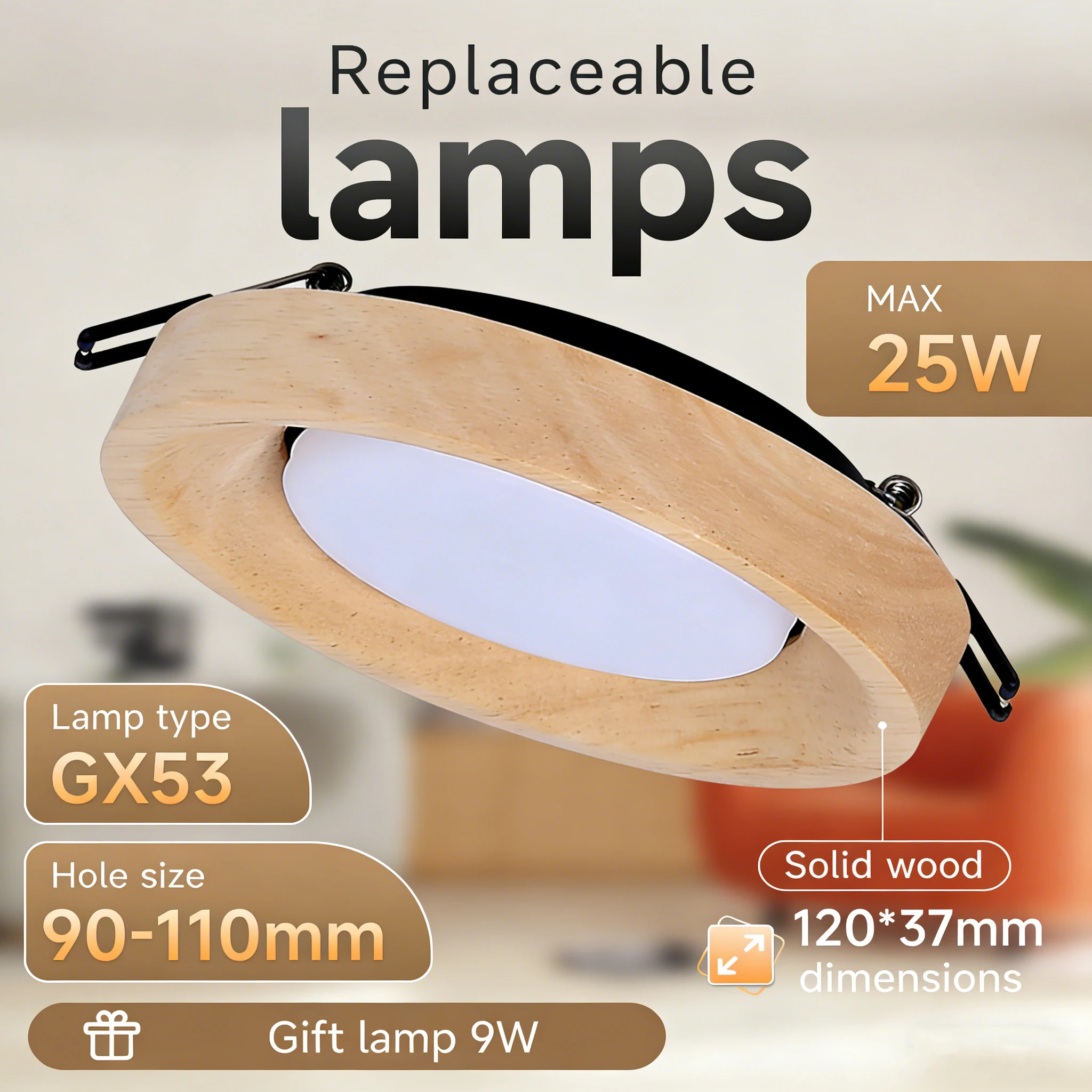 

LED Ceiling Light Neutral Wood Waterproof GX53 Downlight Spotlight for Home Lighting Kitchen Bedroom Ceiling Lamp AC85-265V
