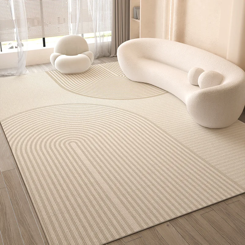 VIKAMA Beige Concentric Arch Modern Minimalist Rug Soft Flannel Non Slip Washable Area Carpet for Living Room Bedroom Decor