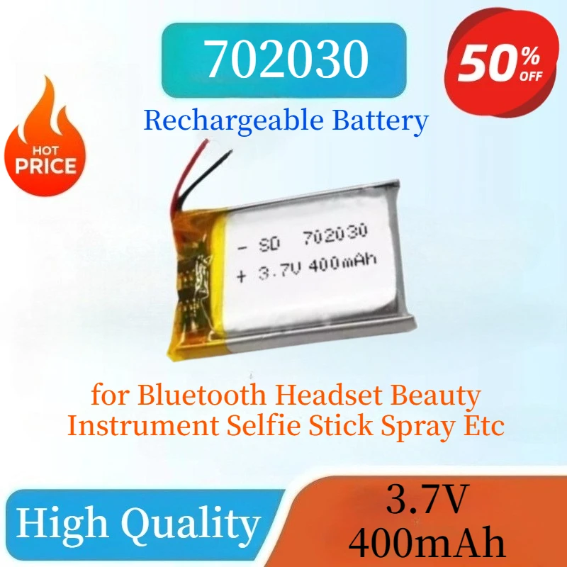 

Brand New 702030 3.7V 400mAh Rechargeable Lithium Polymer Battery For Bluetooth Headset Beauty Instrument Selfie Stick Spray Etc