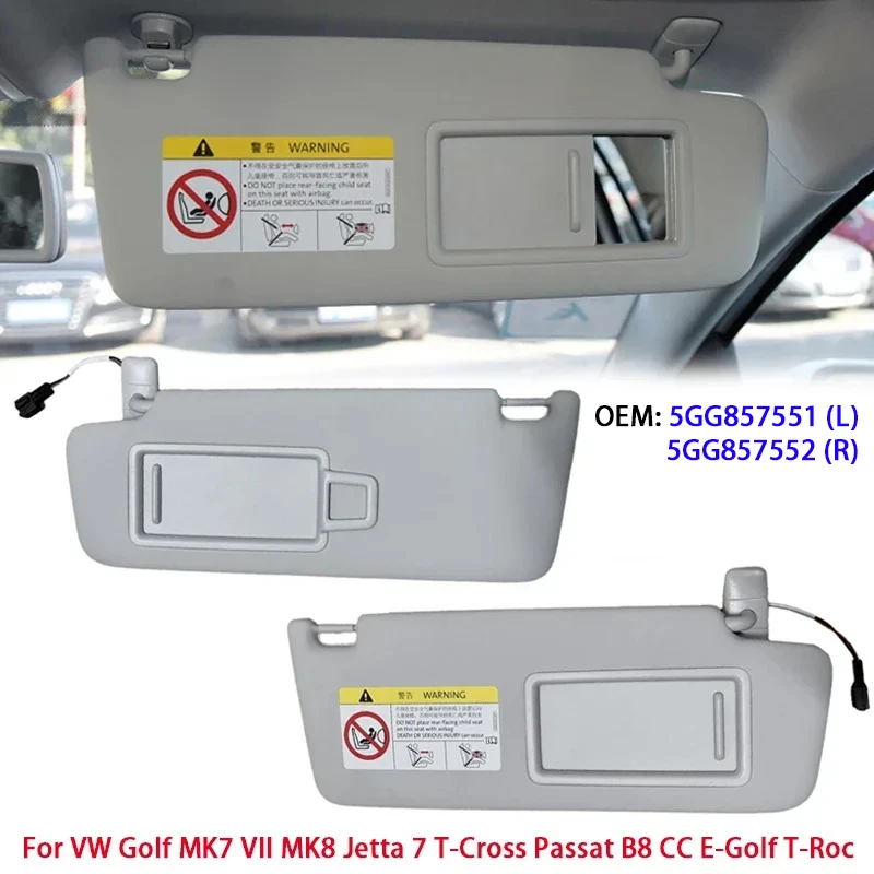 1/2pcs Car Inner Sunvisor with Cosmetic Mirror for VW Golf Mk7 Mk8 Jetta 7 T-Cross Passat B8 CC E-Golf T-Roc